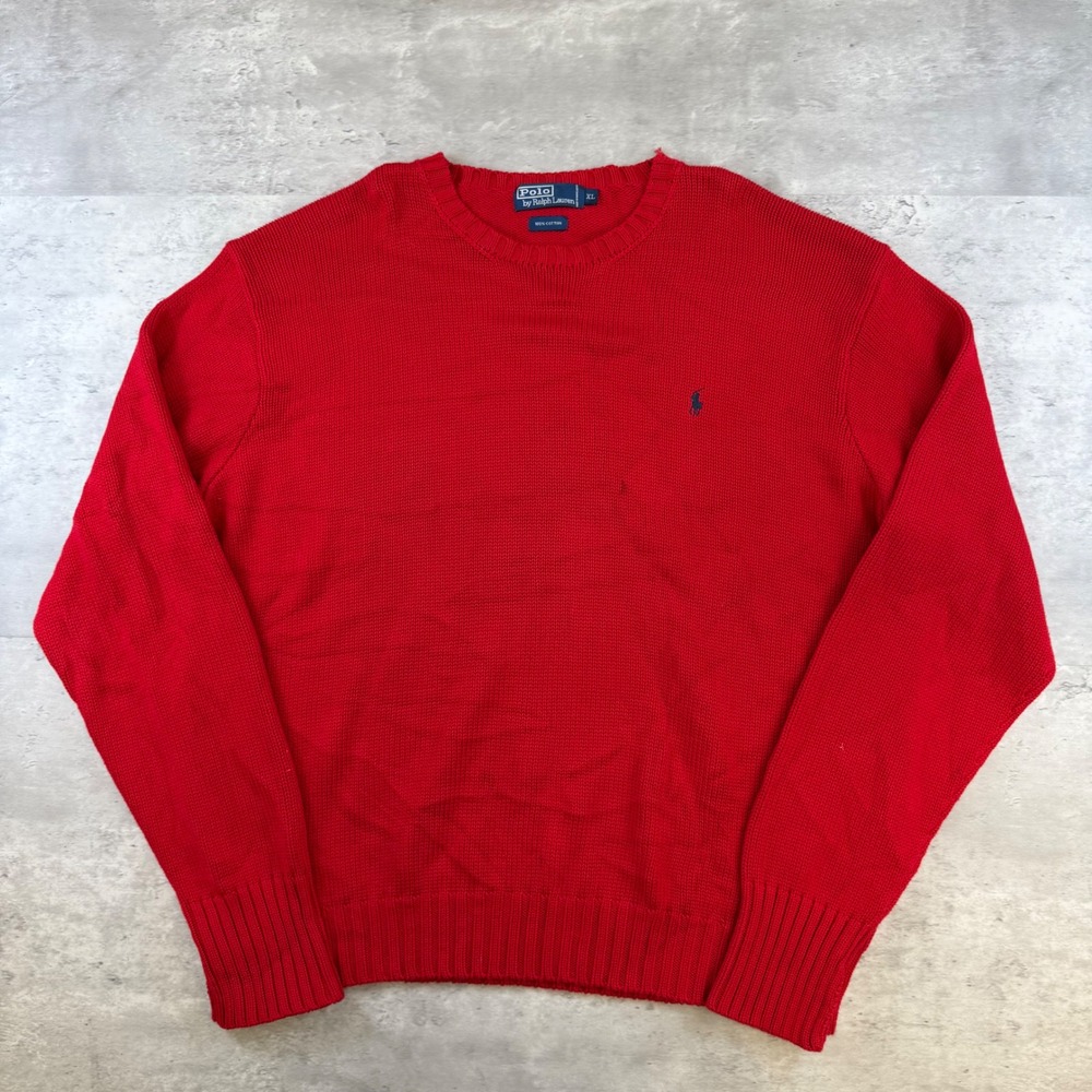 Polo Ralph Lauren Red Cotton Crewneck Sweater Mens XL Embroidered Pony Pullover